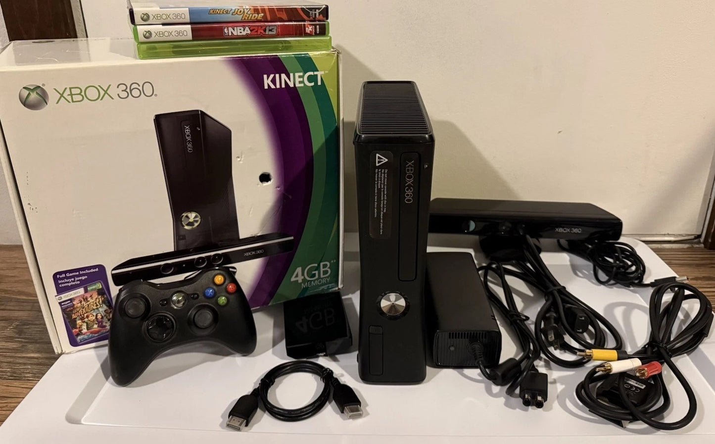 Microsoft Xbox 360 Kinect Bundle 250GB Matte Black Console Very Clean 3-games