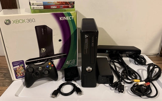 Microsoft Xbox 360 Kinect Bundle 250GB Matte Black Console Very Clean 3-games