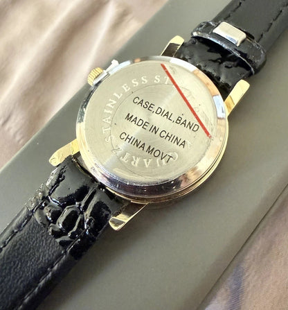 Vintage Brand New Diamond Chip Ladies Watch - Black Leather Band