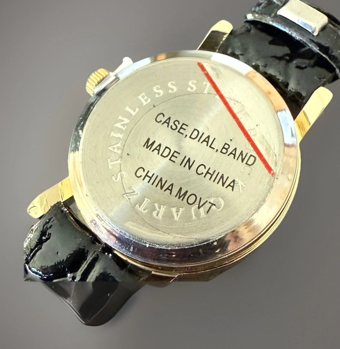 Vintage Brand New Diamond Chip Ladies Watch - Black Leather Band