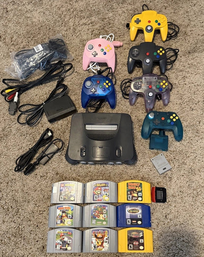 Nintendo 64  N64  Console Bundle 9-Games 6 -Controllers. DK64 Mario